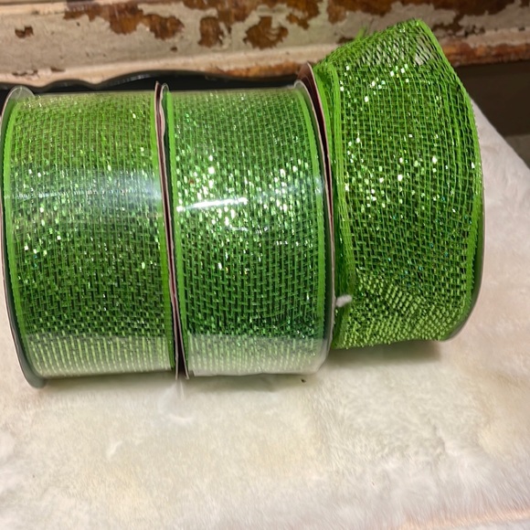 Christmas Green 2 1/4” Wide 60’ L each Metallic Deco Mesh Ribbon Garland 3 - Picture 1 of 3